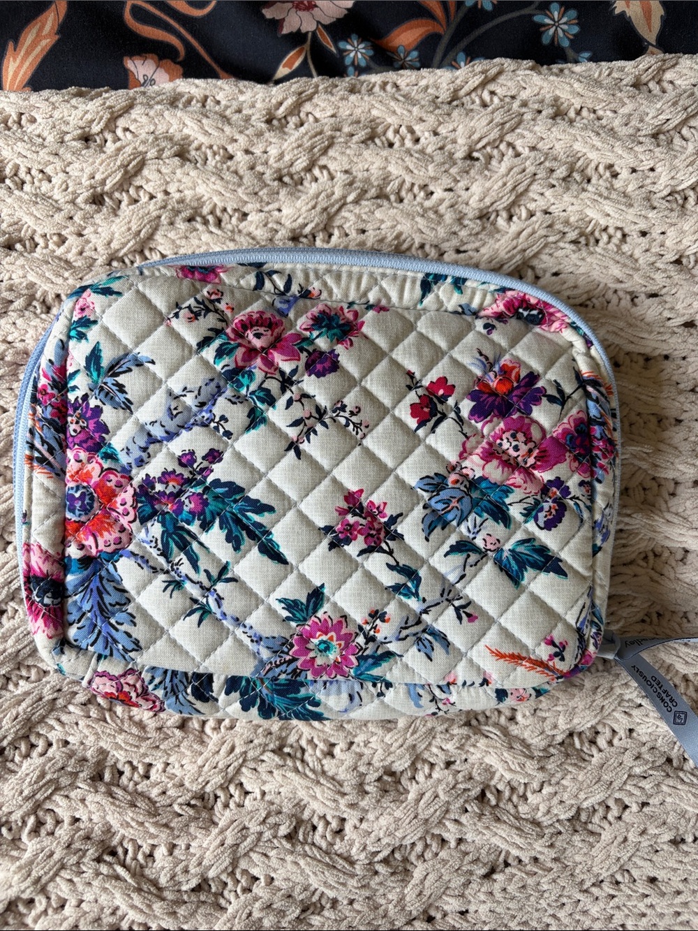 Vera Bradley Quilted Floral Tech Case in White with Pink & Blue Flowers